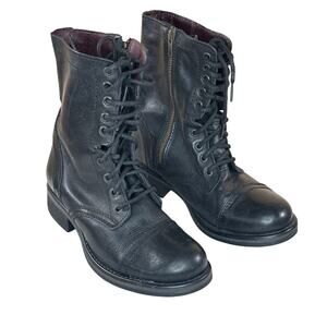 Steve Madden Troopa Combat Boots Black Leather Women US 8.5 Lace Zip Closure